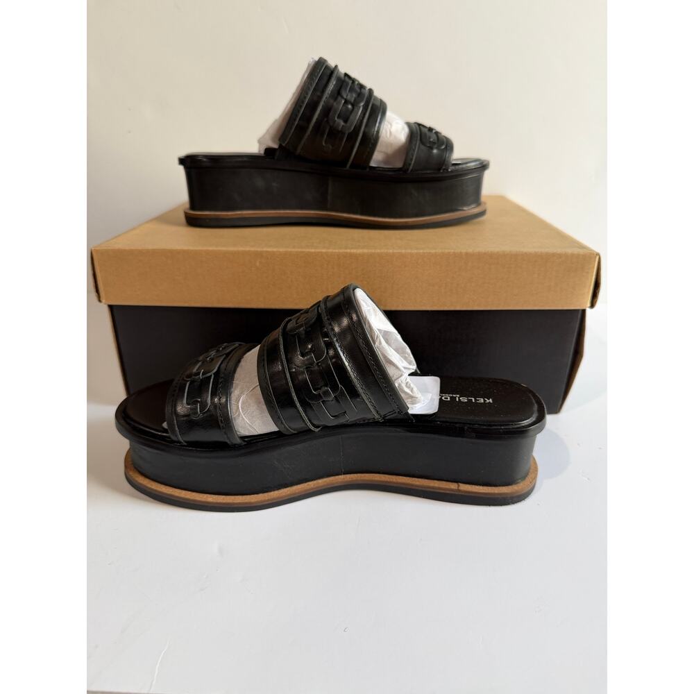 Kelsi Dagger Brooklyn Drift Platform Slide Sandals Leather Black Sz 7 NEW